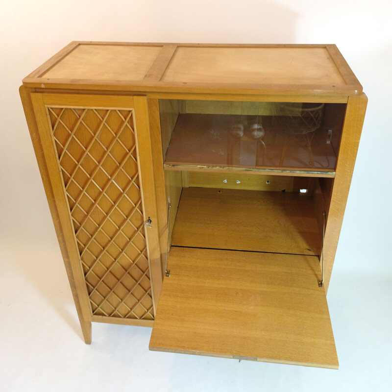 Vintage wood and rattan secretary cabinet 1960s