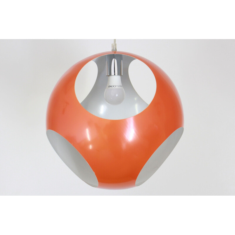 Vintage red steel pendant lamp, Space Age 1970