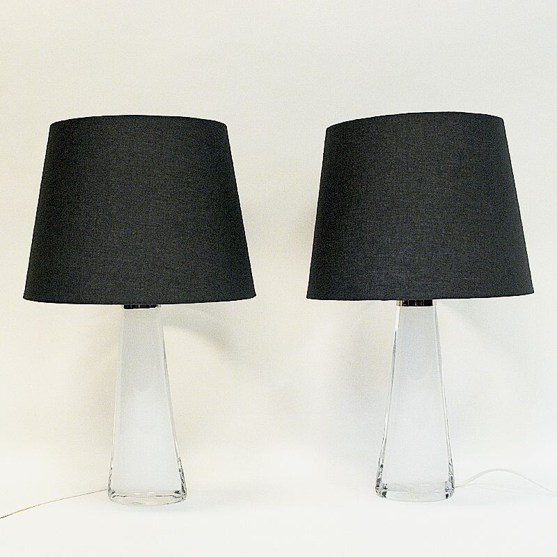 Pair of vintage White glass tablelamp RD1566 by Carl Fagerlund for Orrefors, Sweden 1960s