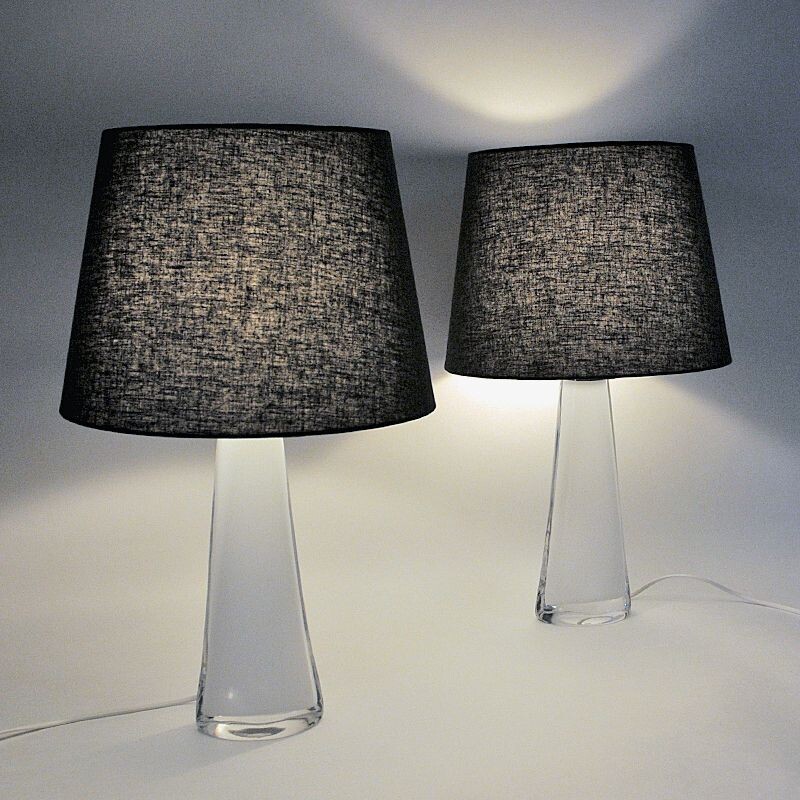Pair of vintage White glass tablelamp RD1566 by Carl Fagerlund for Orrefors, Sweden 1960s