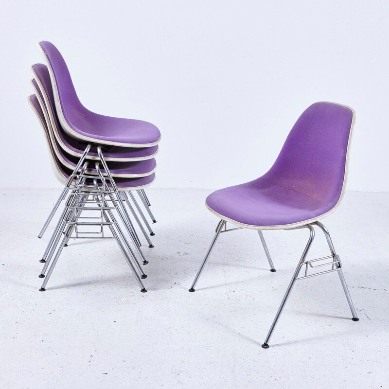 Vintage DSS-N Upholstered Fibreglass Stackable Chair by Charles & Ray Eames for Herman Miller 1950s