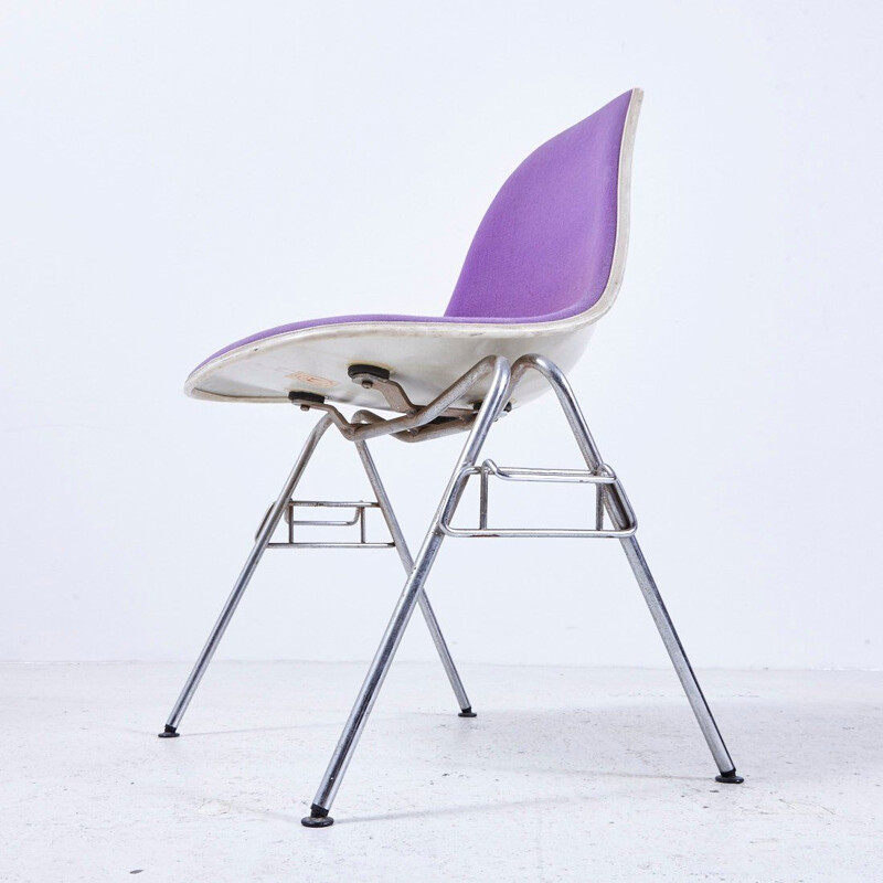 Vintage DSS-N Upholstered Fibreglass Stackable Chair by Charles & Ray Eames for Herman Miller 1950s