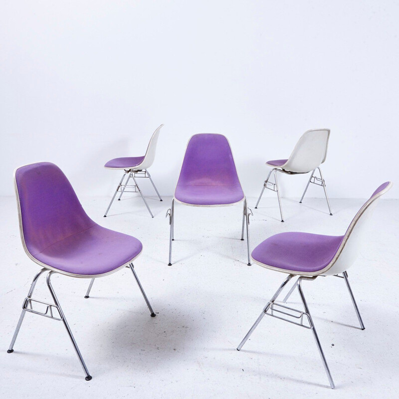 Vintage DSS-N Upholstered Fibreglass Stackable Chair by Charles & Ray Eames for Herman Miller 1950s