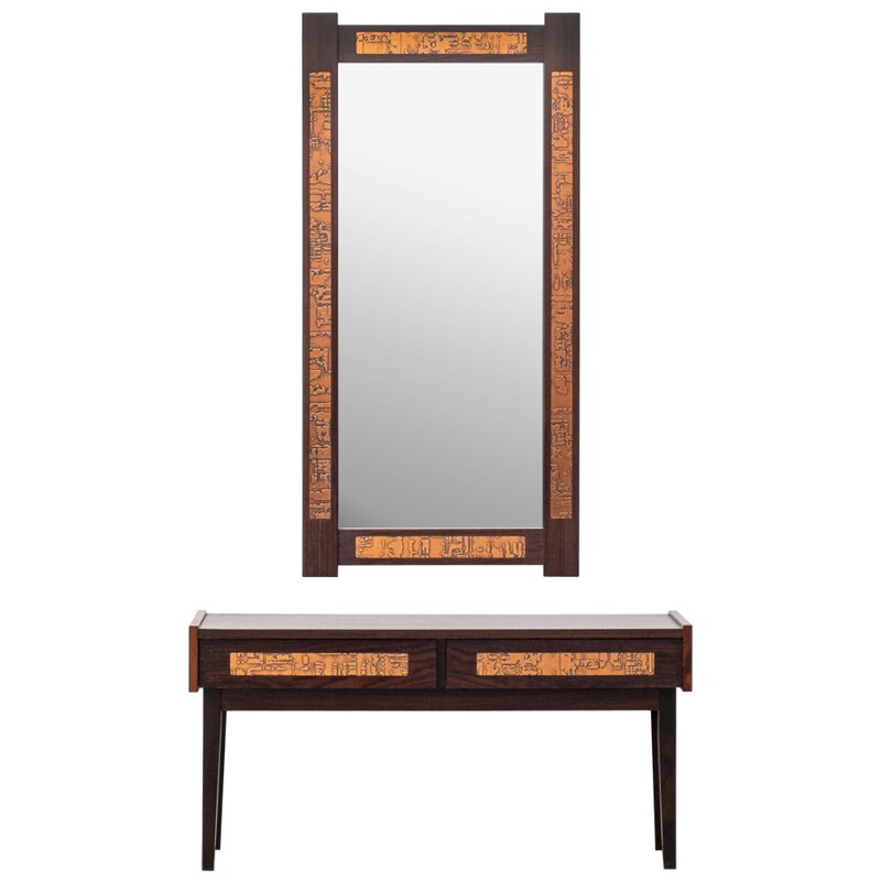 Vintage Rosewood Console and Mirror from J. Holmer-Hansen 1970s