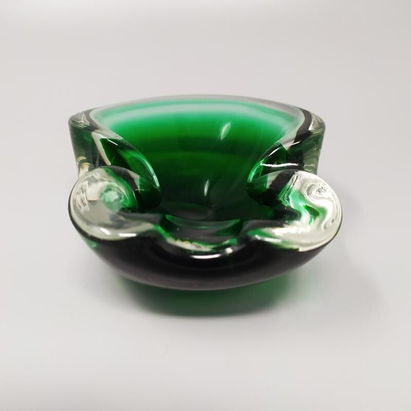 Cuenco verde vintage de Flavio Poli para Seguso en cristal de Murano 1960