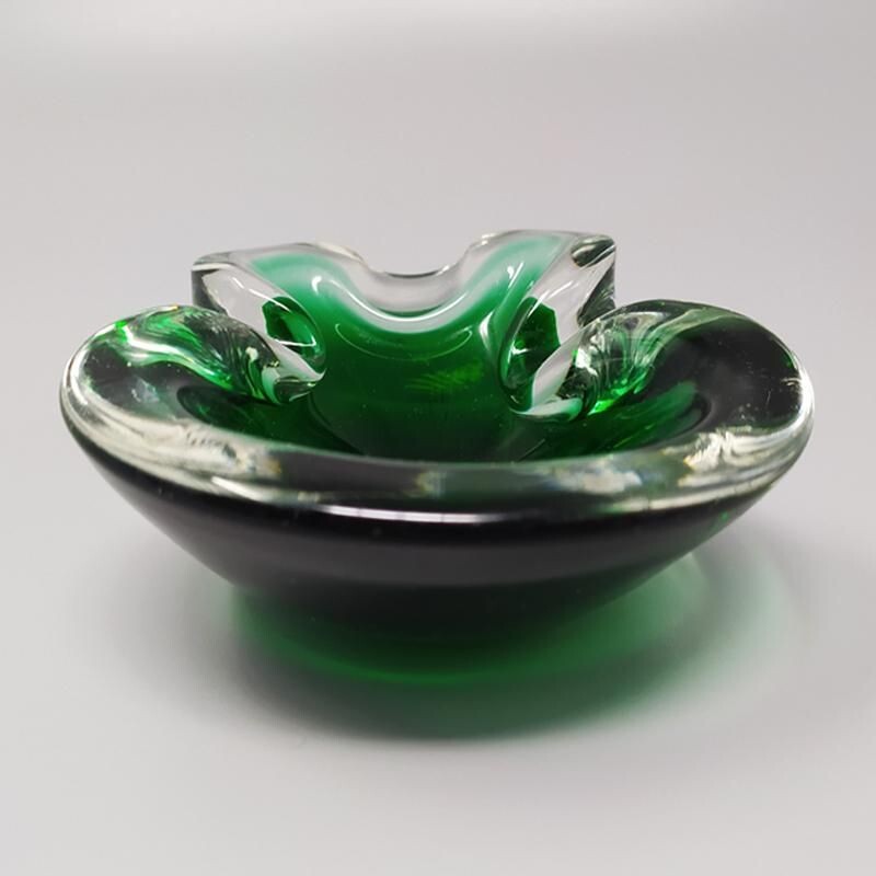 Cuenco verde vintage de Flavio Poli para Seguso en cristal de Murano 1960