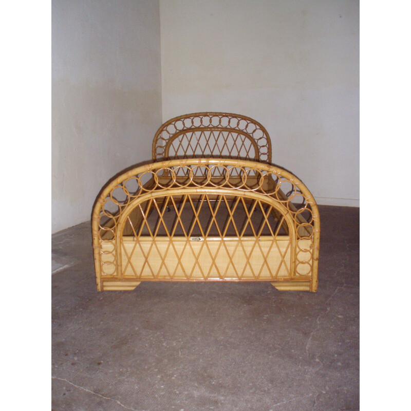 Mid century modern bed in rattan and metal - 1950s