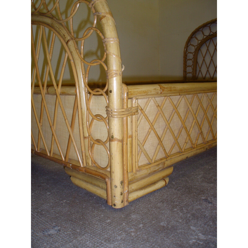 Mid century modern bed in rattan and metal - 1950s