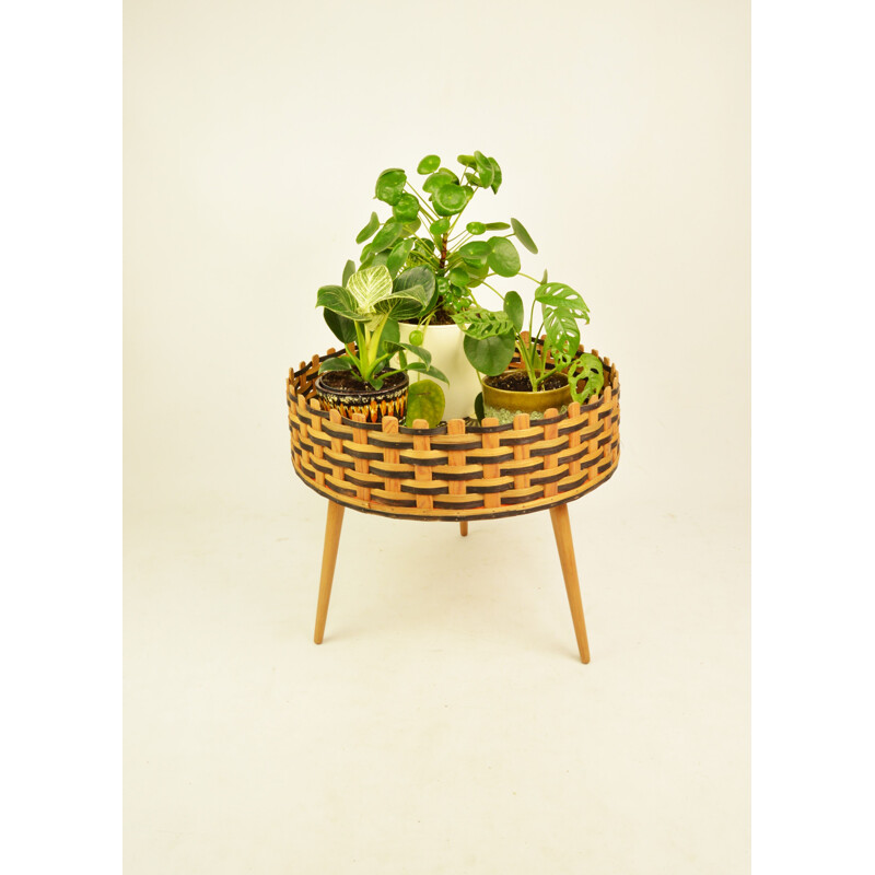 Vintage rattan flowerpot 1970s