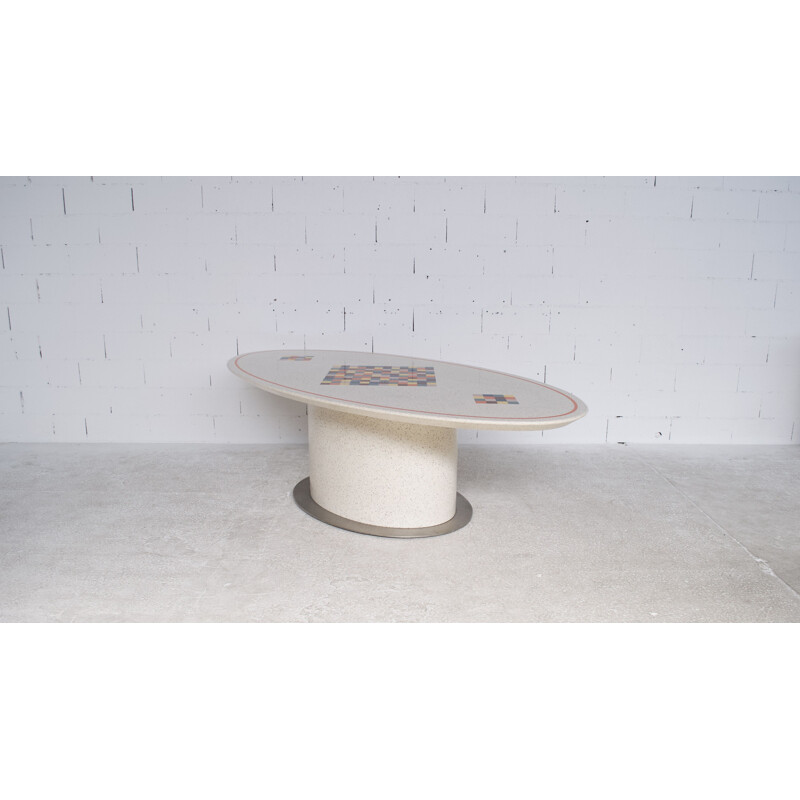Vintage oval wood and steel table 1980s