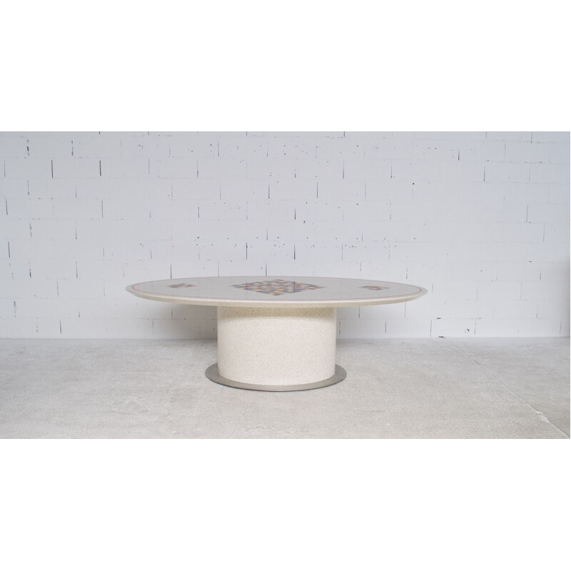 Vintage oval wood and steel table 1980s