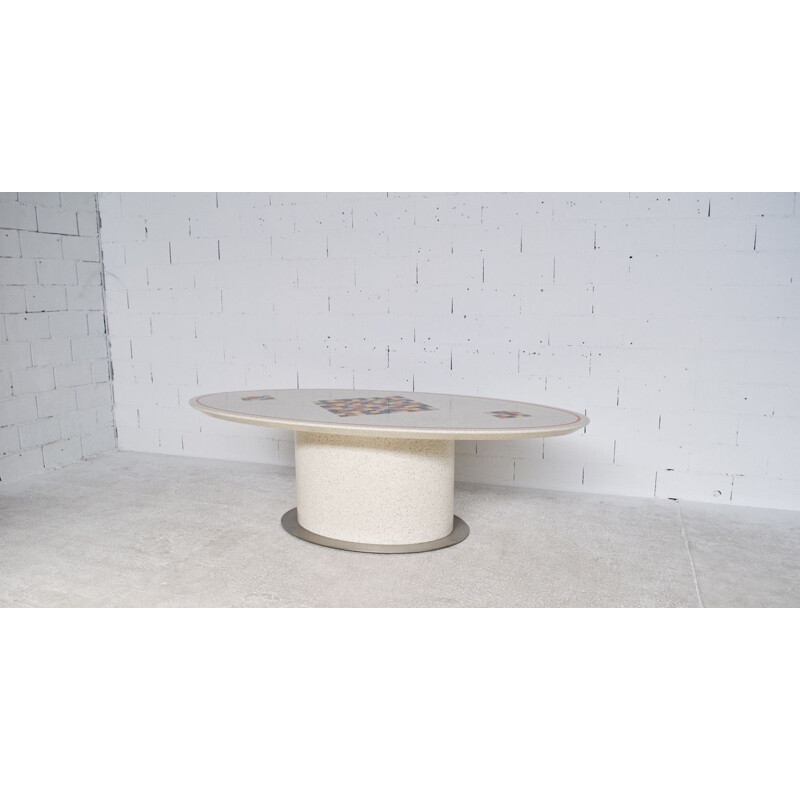 Vintage oval wood and steel table 1980s