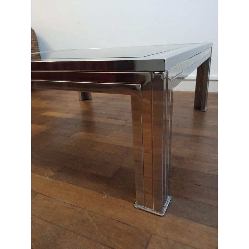 Table basse vintage chrome et laiton de Romeo Rega 1970