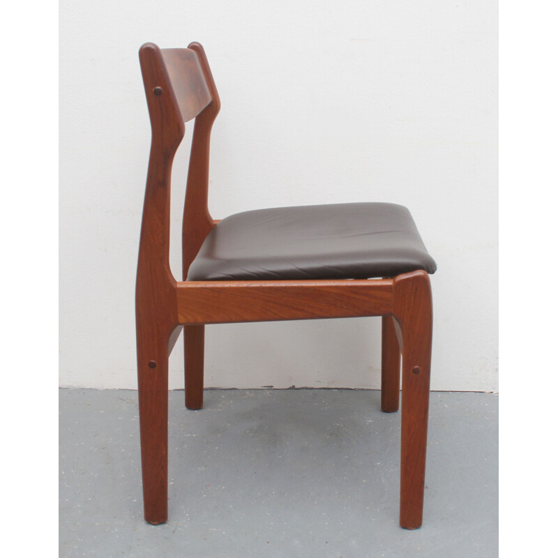 Set of 4 vintage dining chairs in teak leather by Erik Buch