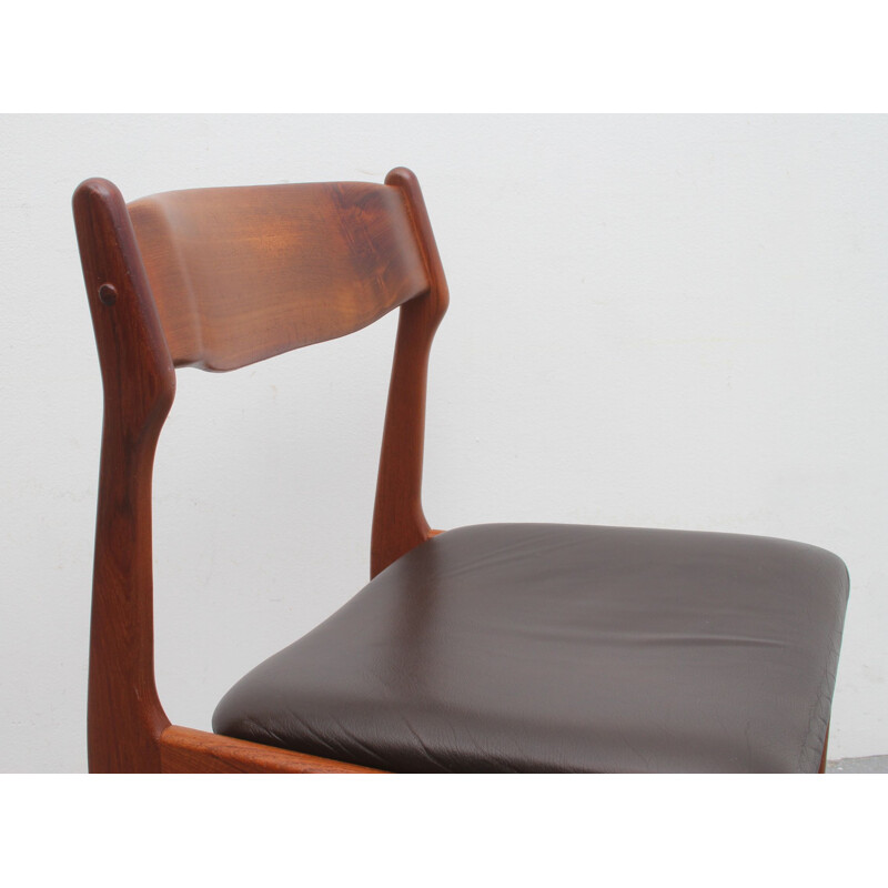 Conjunto de 4 sillas de cuero de teca vintage de Erik Buch