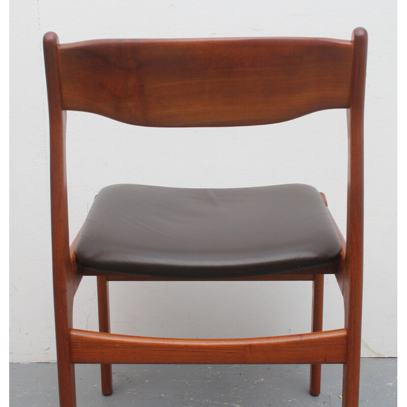 Set of 4 vintage dining chairs in teak leather by Erik Buch