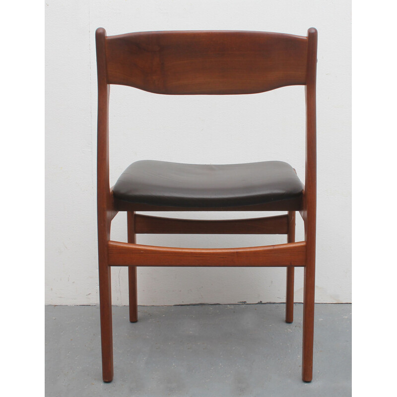 Set of 4 vintage dining chairs in teak leather by Erik Buch