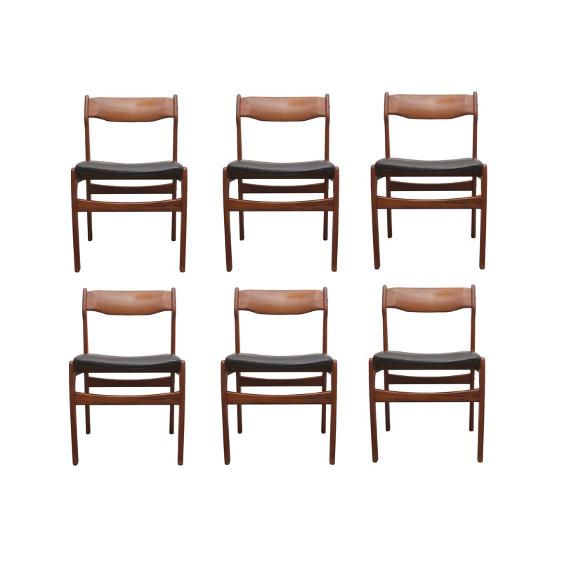 Set of 6 vintage dining chairs teak leather by Erik Buch