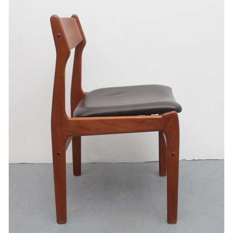 Lot de 6 chaises vintage en cuir de teck par Erik Buch