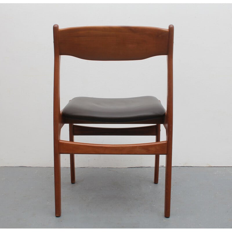 Set van 6 vintage teakhouten leren stoelen van Erik Buch