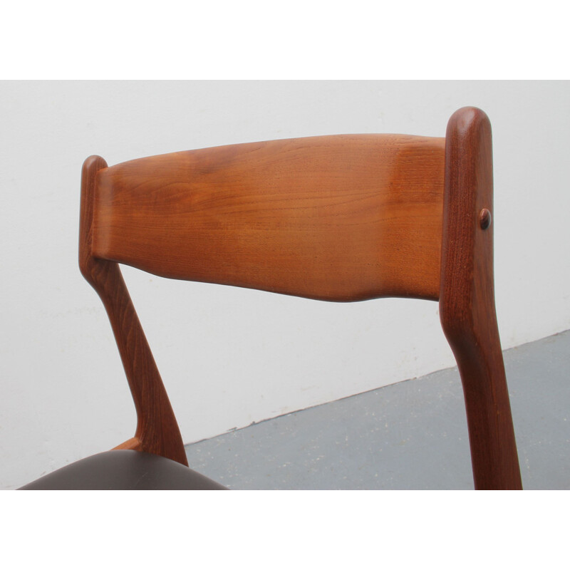 Set of 6 vintage dining chairs teak leather by Erik Buch