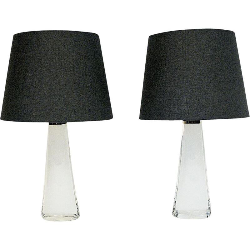 Pair of vintage White glass tablelamp RD1566 by Carl Fagerlund for Orrefors, Sweden 1960s