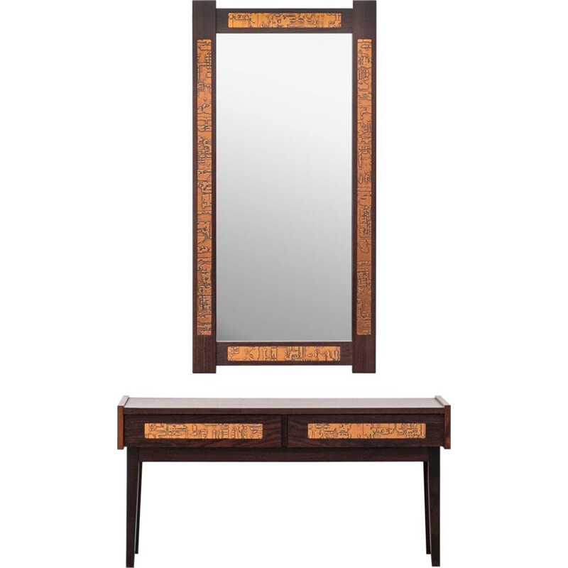 Vintage Rosewood Console and Mirror from J. Holmer-Hansen 1970s