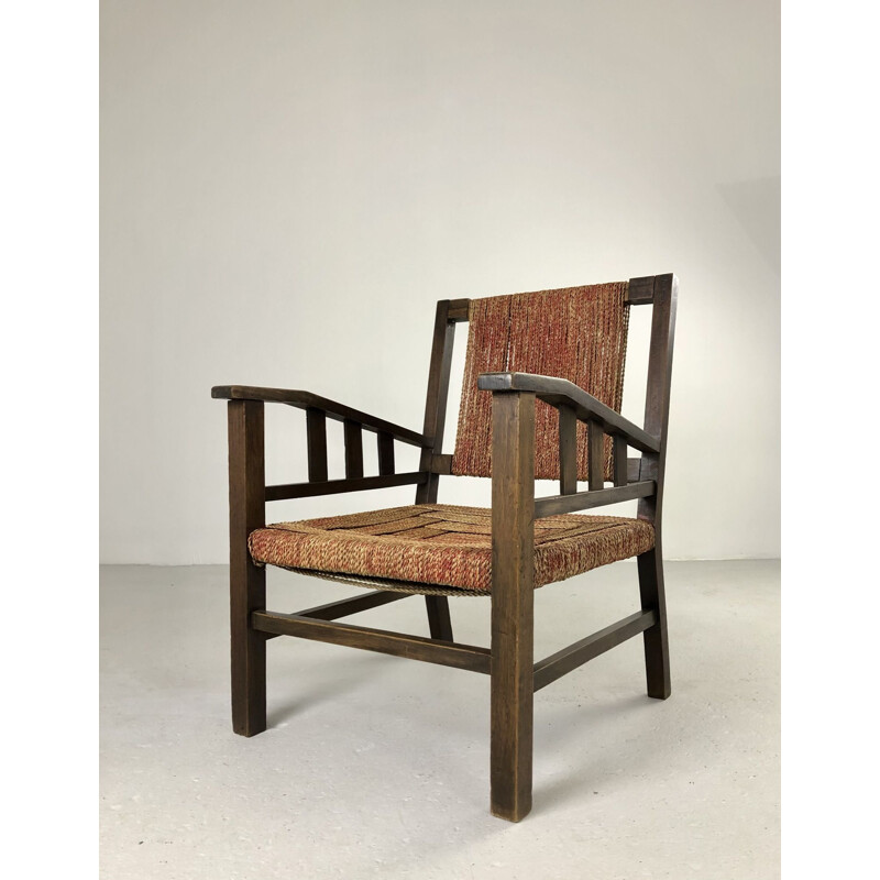 Vintage wood and rope armchair by Francis Jourdain 1930s