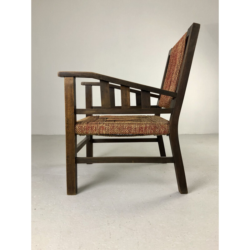 Vintage wood and rope armchair by Francis Jourdain 1930s