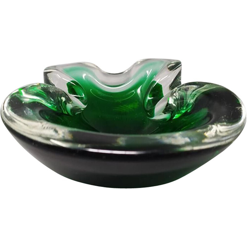 Cuenco verde vintage de Flavio Poli para Seguso en cristal de Murano 1960