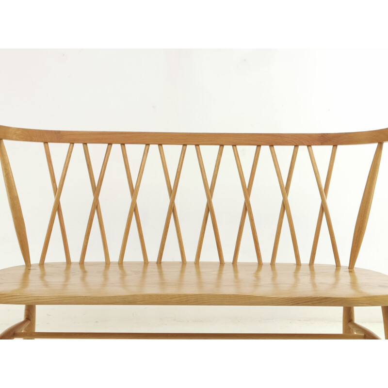 Banc vintage moderne en orme blond par Ercol