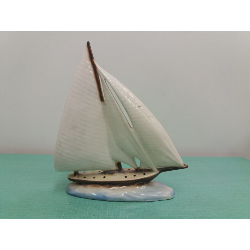 Vintage ceramic sailboat, Czechoslovakia 1935