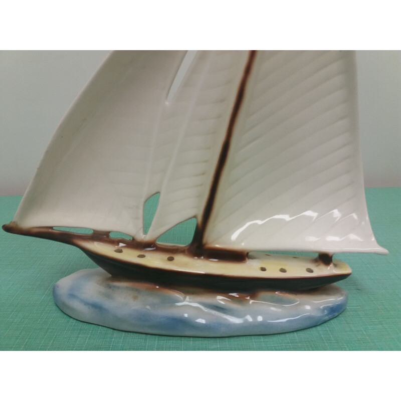 Vintage ceramic sailboat, Czechoslovakia 1935