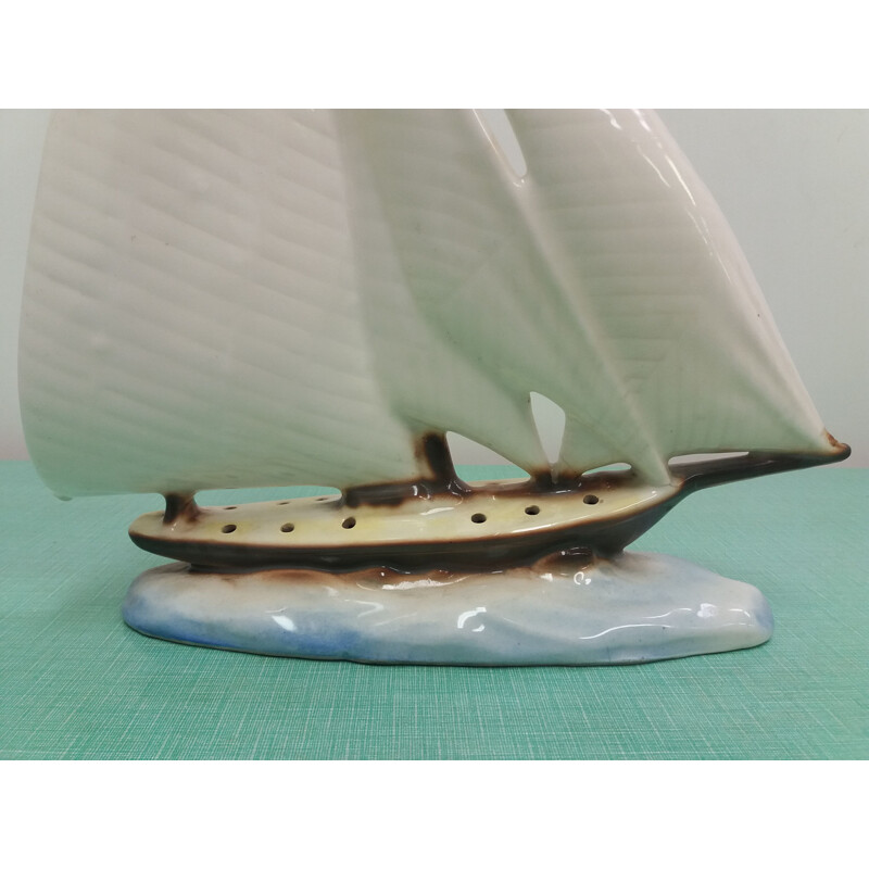 Vintage ceramic sailboat, Czechoslovakia 1935