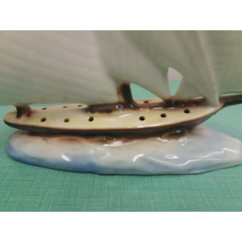 Vintage ceramic sailboat, Czechoslovakia 1935