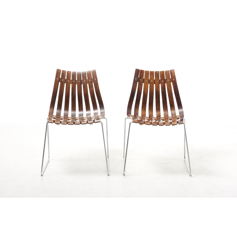 Pair of vintage slatted chairs by Hans Brattrud for Hove Mobler, Norway 1960