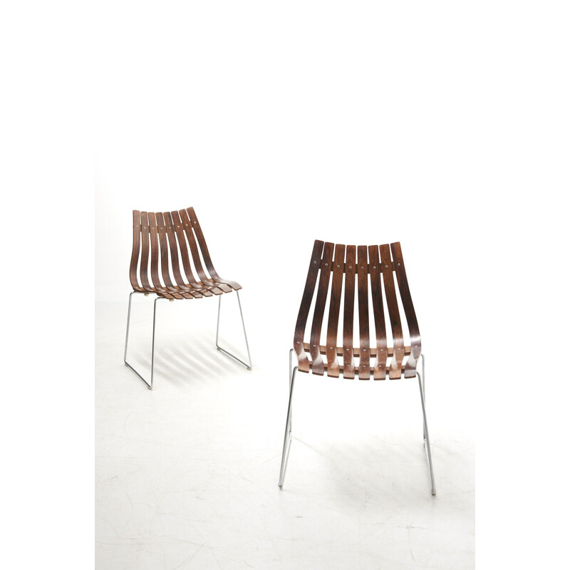 Pair of vintage slatted chairs by Hans Brattrud for Hove Mobler, Norway 1960