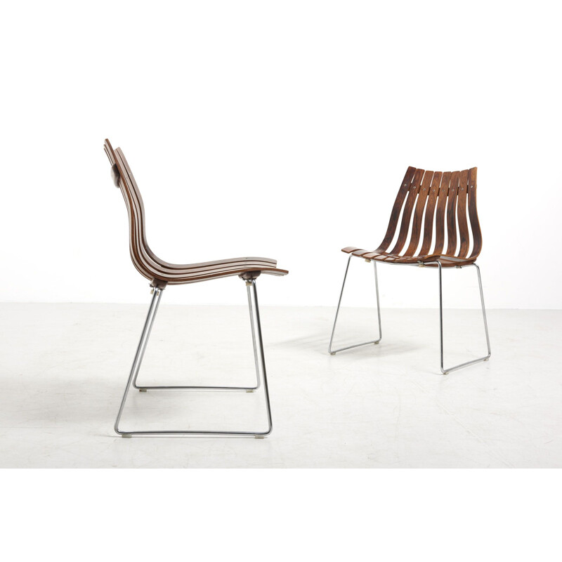 Pair of vintage slatted chairs by Hans Brattrud for Hove Mobler, Norway 1960