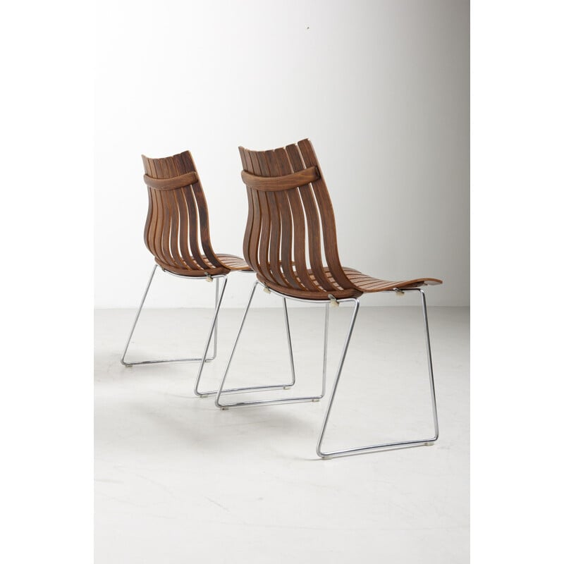 Pair of vintage slatted chairs by Hans Brattrud for Hove Mobler, Norway 1960