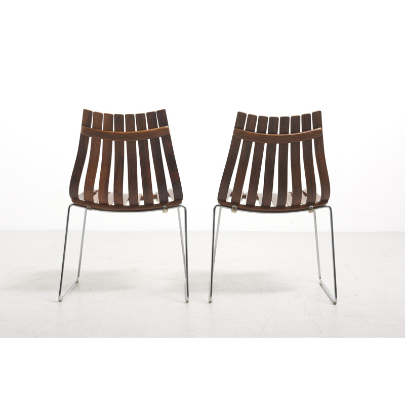 Pair of vintage slatted chairs by Hans Brattrud for Hove Mobler, Norway 1960