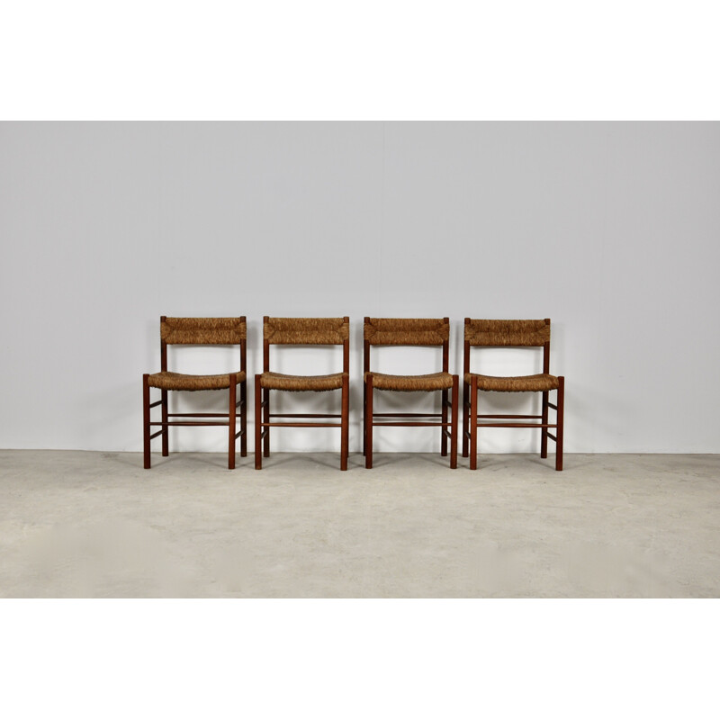 Set of 4 vintage chairs by Charlotte Perriand & Dordogne for Sentou 1950