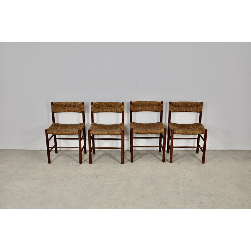 Set of 4 vintage chairs by Charlotte Perriand & Dordogne for Sentou 1950