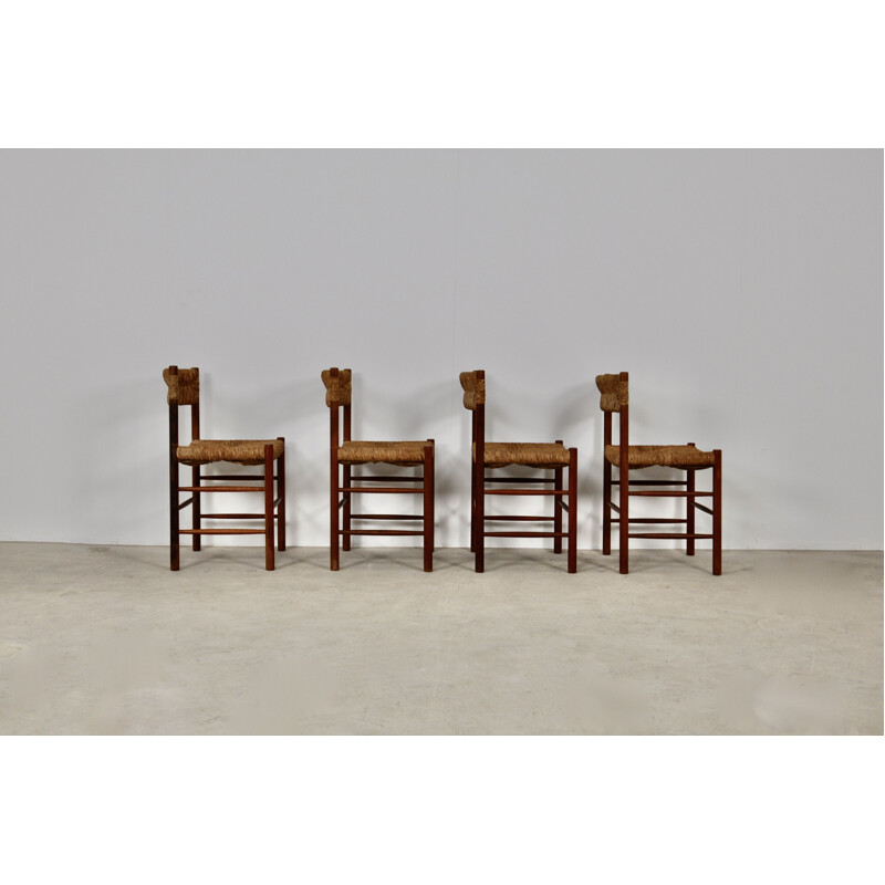 Lot de 4 chaises vintage par Charlotte Perriand & Dordogne pour Sentou 1950