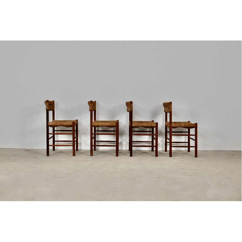 Set of 4 vintage chairs by Charlotte Perriand & Dordogne for Sentou 1950