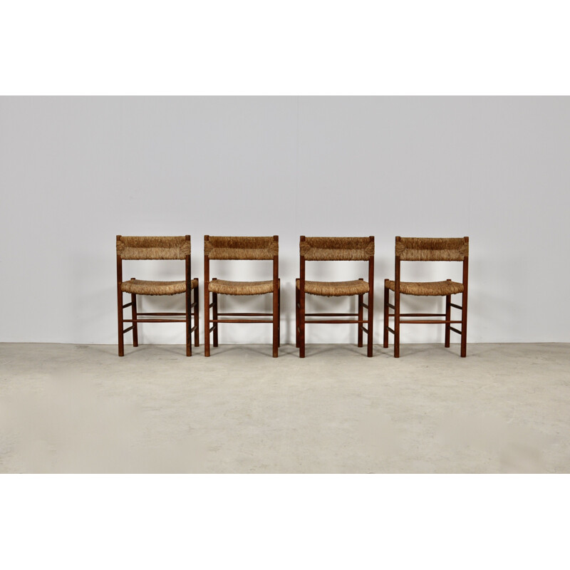 Set of 4 vintage chairs by Charlotte Perriand & Dordogne for Sentou 1950