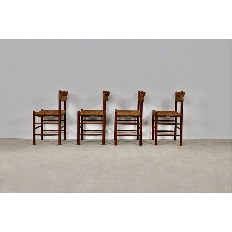 Set of 4 vintage chairs by Charlotte Perriand & Dordogne for Sentou 1950