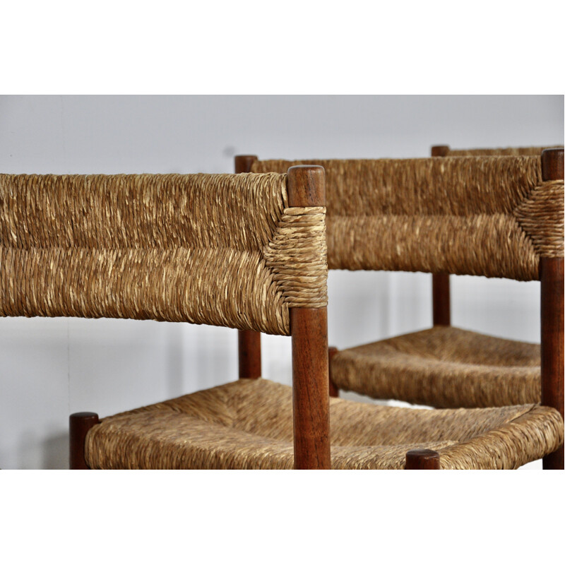 Set of 4 vintage chairs by Charlotte Perriand & Dordogne for Sentou 1950