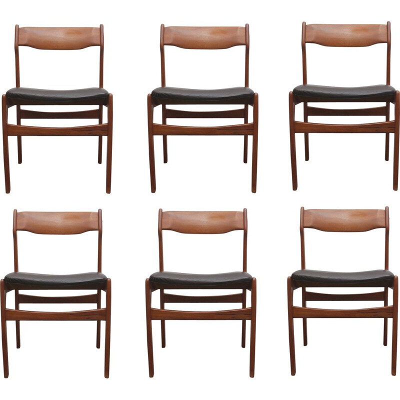 Set aus 6 Vintage-Stühlen aus Teakholzleder von Erik Buch