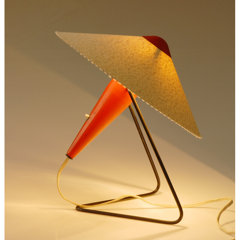 Pair of Okolo table lamps in parchment and red metal, Helena FRANTOVÁ - 1950s