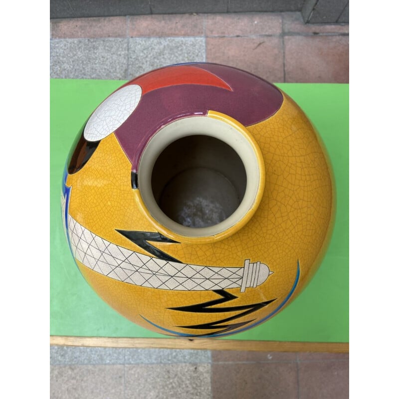 Vase vintage boule de Longwy, "La tour électrique" de Danilo Curetti